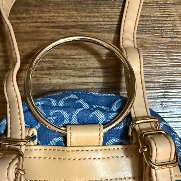 GUESS Denim Blue and Tan mini Backpack crossbody main image 4